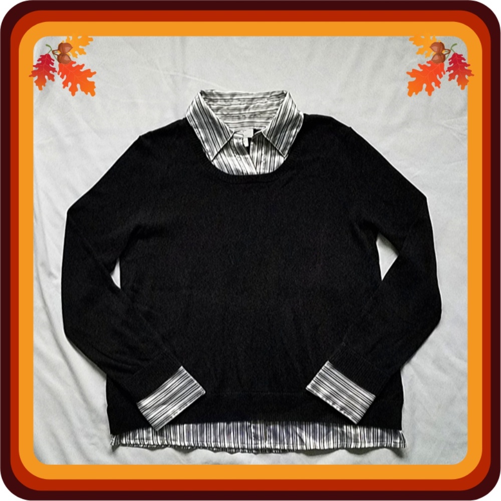 Black Gray Layered Style Maternity Shirt w/ Collar